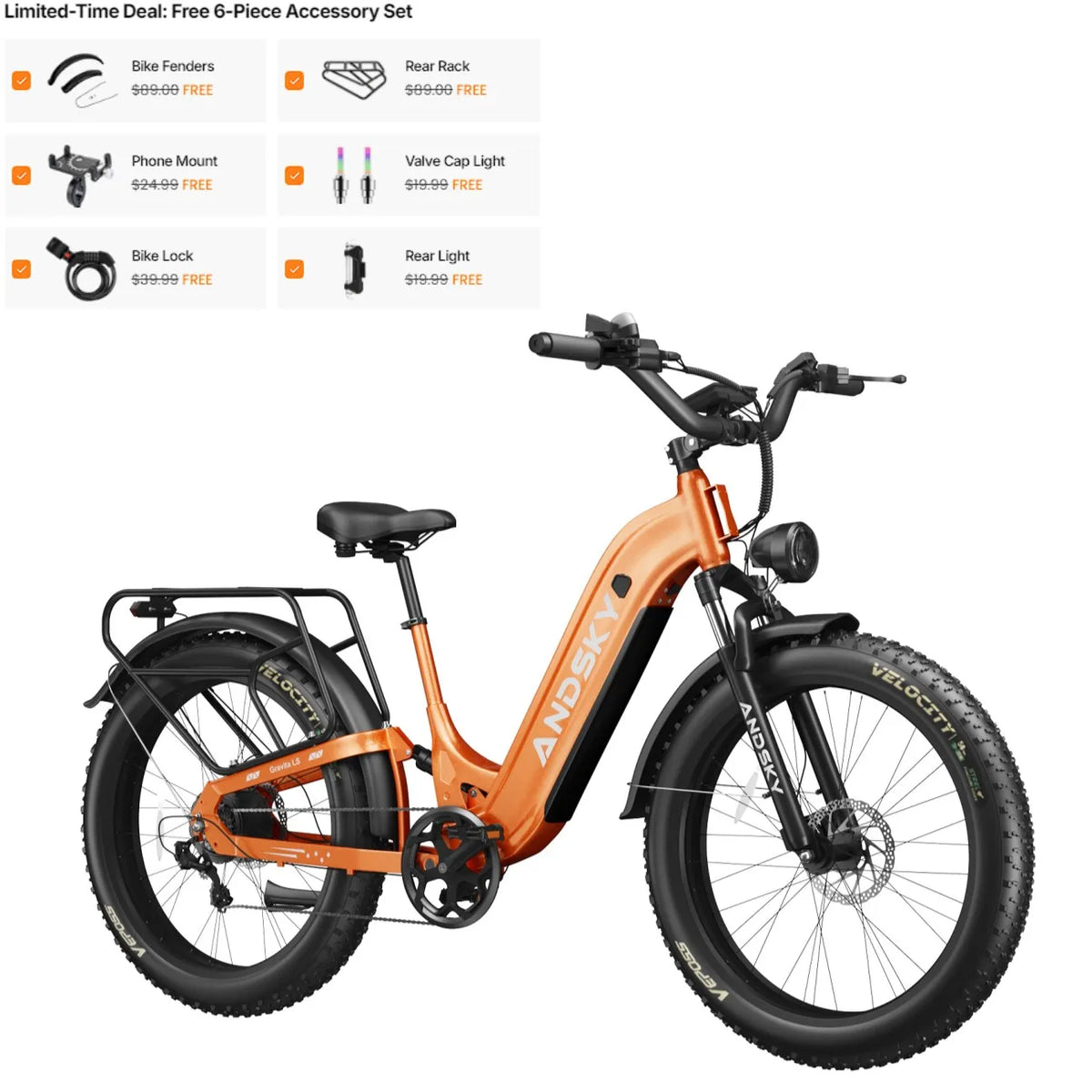 ANDSKY Gravita LS City Commuter Electric Bicycle 80Miles Long Range 48V 20AH Removable Battery 32MPH 1300W Motor 90Nm Powerful Torque Electric Bike for Adults E-bike with 6-Piece Kit