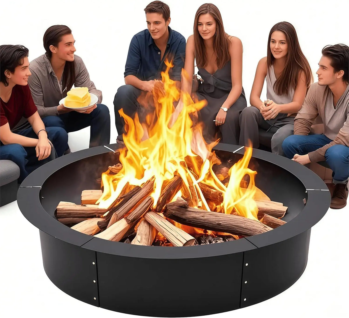 48" / 60" Inner Smokeless Fire Pit Ring for Outdoor, Heavy-Duty Steel Insert Large Round Fire Pit, Outdoor Fireplace Bonfire Pit for Backyard Camping