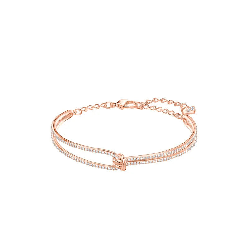 Sterling Silver Moissanite Romantic Knot Twisted Chain Bracelet for Women