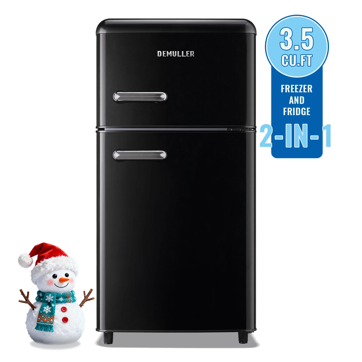 DEMULLER 3.5 Cu.ft Mini Fridge with Double Door Small Refrigerator Drinks Holder Apartment Size