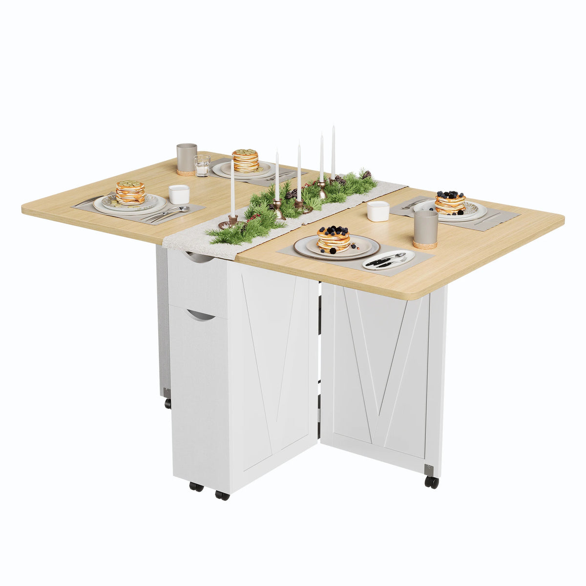 HiMISS Folding Dining Table With Storage Drawer And Shelves
