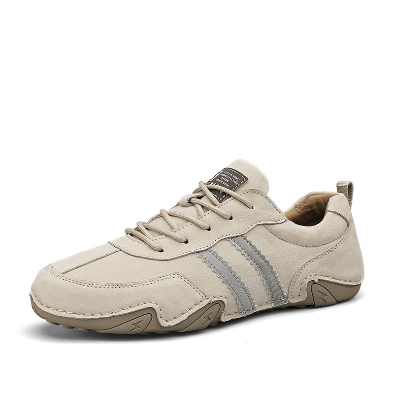 2027 New Shoes for Men Leather Casual Shoes Spring New Style Fashion Striped Lace-Up Loafers Leisure Flat Shoes Tenis Masculino
