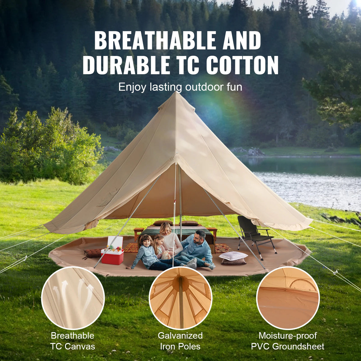 SucceBuy Canvas Bell Tent 4 Seasons 5m Yurt Tent Canvas Tent for Camping with Stove Breathable Tent Holds up to 8 People