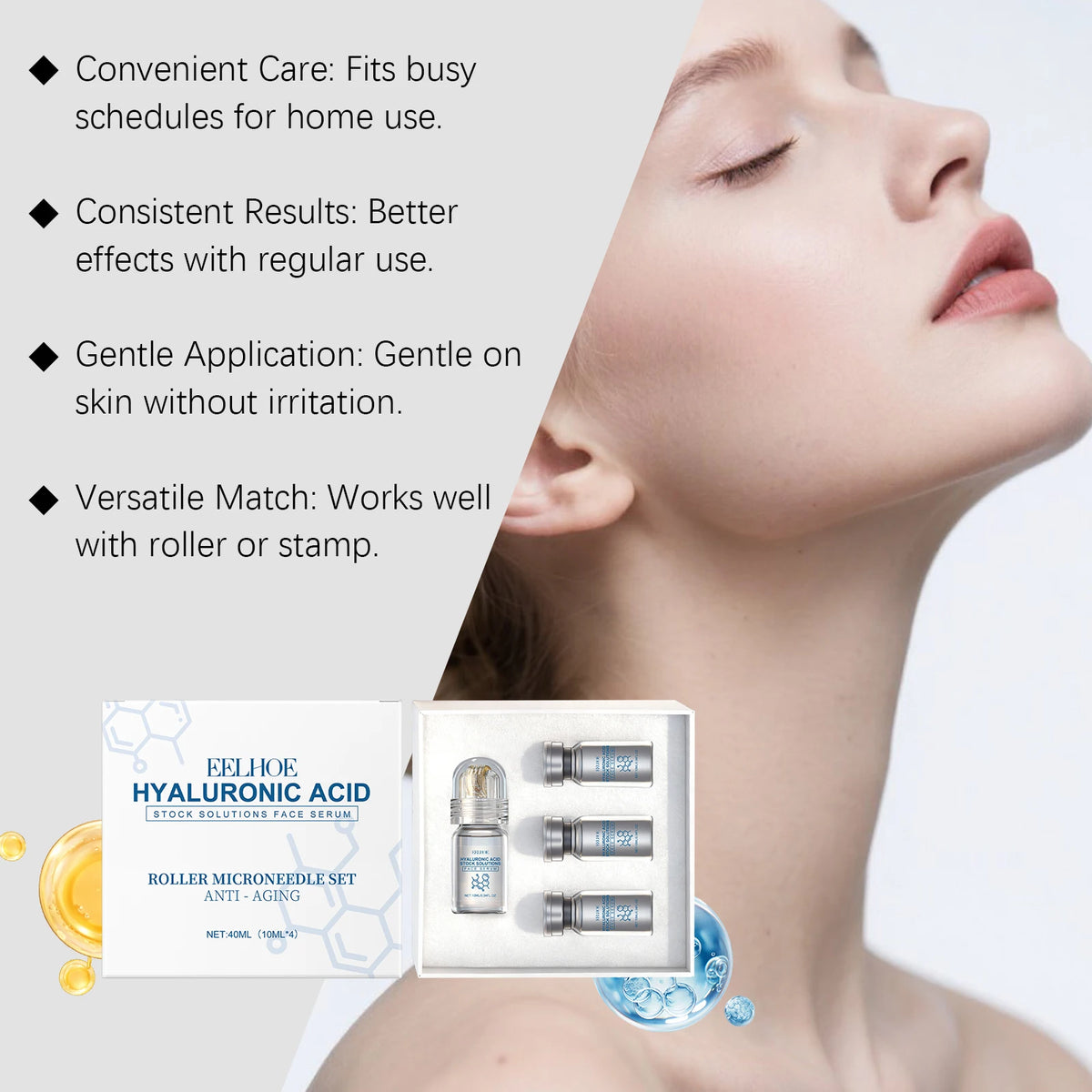 Eelhoe Hyaluronic Acid Serum With Microneedle Roller Set