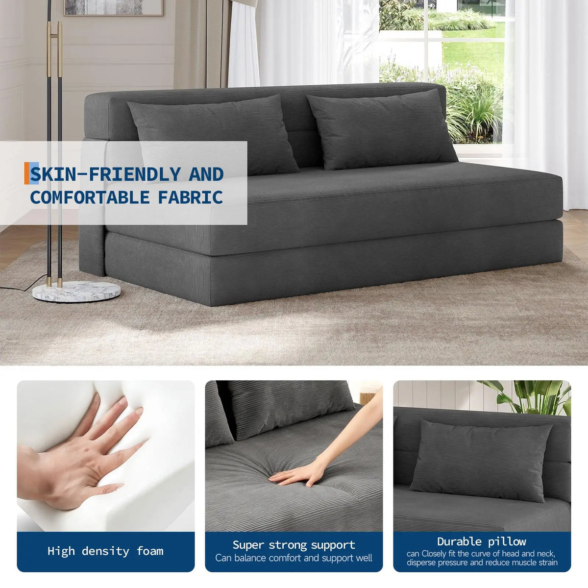HiMISS 4-in-1 Convertible Folding Sofa Bed With Pillow