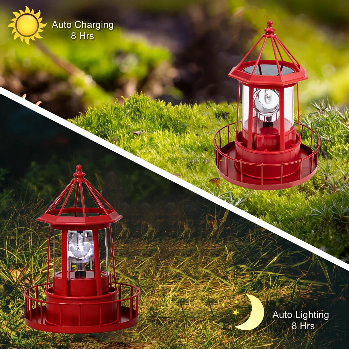 Outdoor Garden Solar Statue Decor Light, Solar Lighthouse Rotating Statue Light, Outdoor Garden Landscape Solar Beacon Tower Rotating Light, for Outdoor Patio Garden Pathway Home Decor