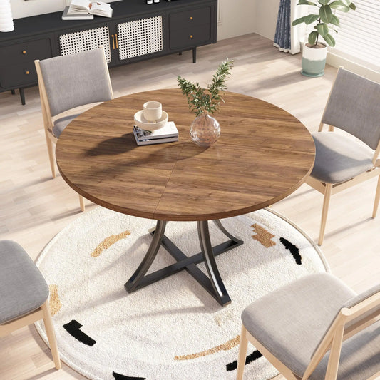 Modern Round Dining Table With Wooden Pedestal Base For Home