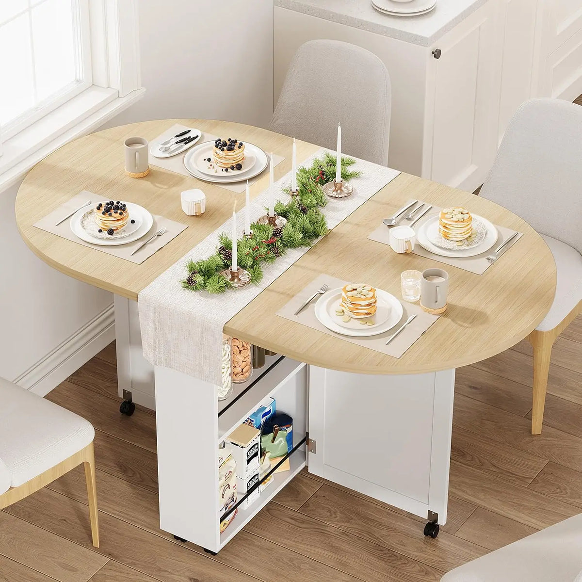 HiMISS Folding Dining Table With Wine Rack And Cup Holders