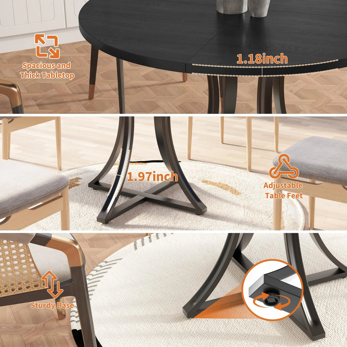 Modern Round Dining Table With Wooden Pedestal Base For Home