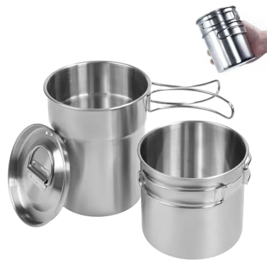 Foldable Stainless Steel Camping Cookware Set With Vented Lid
