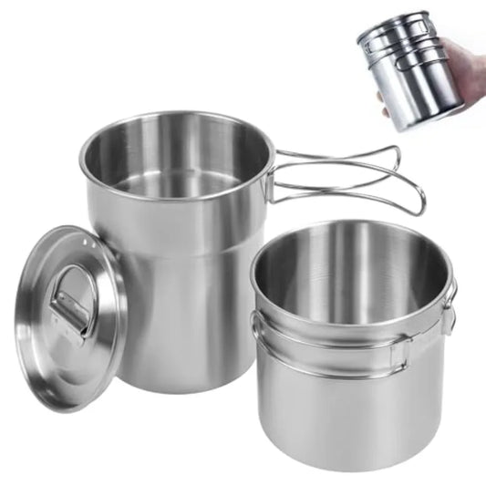 Foldable Stainless Steel Camping Cookware Set With Vented Lid
