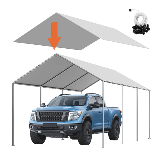 SucceBuy Carport Replacement Canopy Potable Garage Tent Tarp UV-Resistant& Waterproof Car Shelter Tarp Heavy Duty Car Port Cover