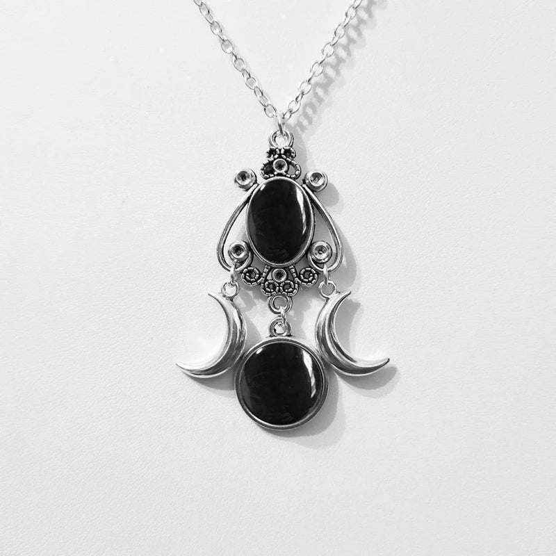 Triple Moon Pendant Necklace for Women with Gothic Style Jewelry