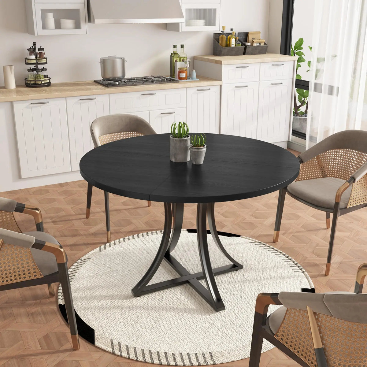 Modern Round Dining Table With Wooden Pedestal Base For Home