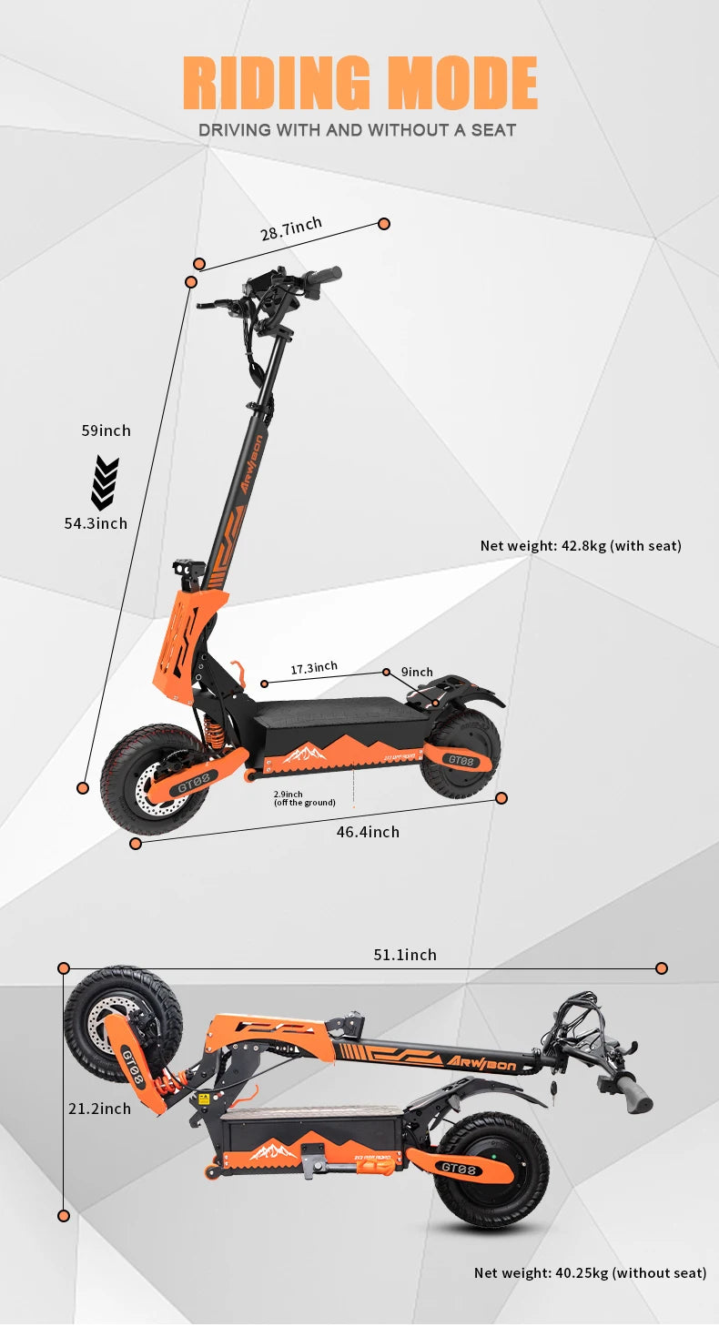Arwibon Dual Motor Adult Electric Scooter With Off Road Tires