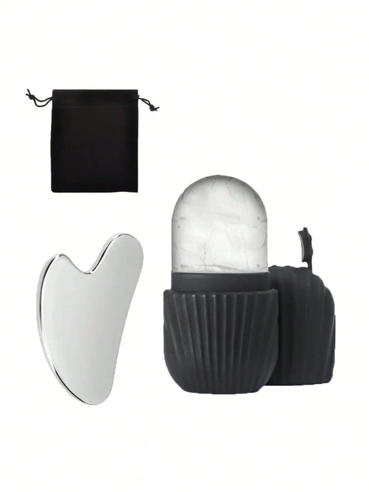Ice Face Roller Set With 1 Ice Roller, 1 Storage Bag, 1 Gua Sha Board For Glowing Skin, Silicone Ice Face Roller Mold For Face And Eye Puffiness Relief