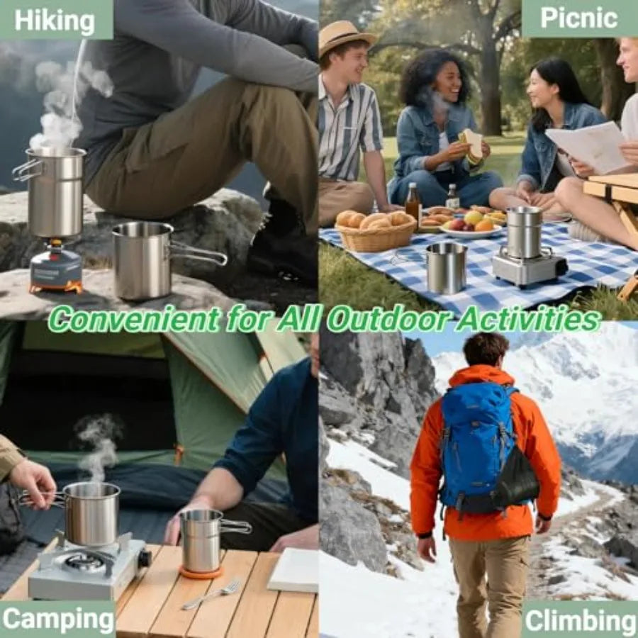 Foldable Stainless Steel Camping Cookware Set With Vented Lid