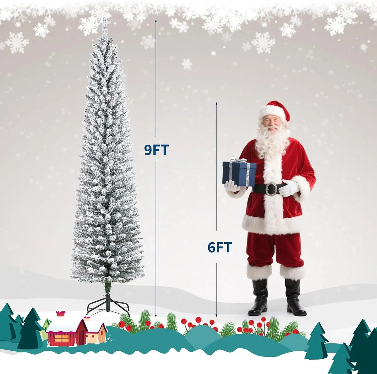 Studyset Artificial Pencil Christmas Tree With Realistic Snow Flocked Branches