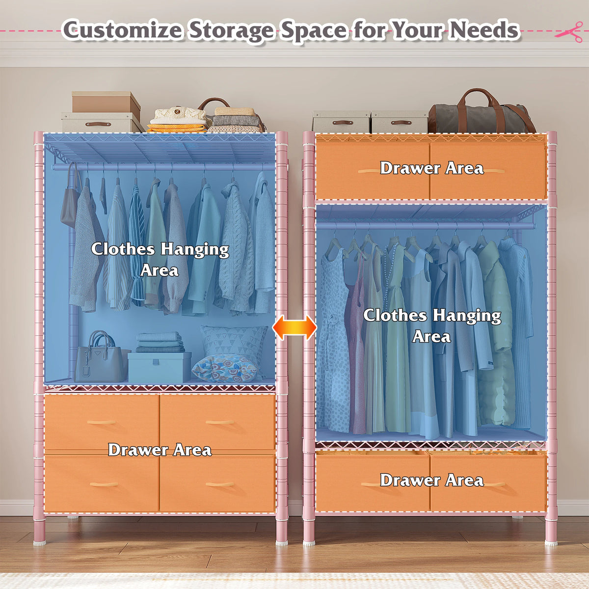 Heavy Duty Clothes Rack, Clothing Rack For Hanging Clothes With 4 Drawers Load 420LBS, Easy To Assemble, Sturdy & Durable Design, Large Capacity For Coats, Shirts, Closet Organizers And Storage, Furniture For Home, Christmas