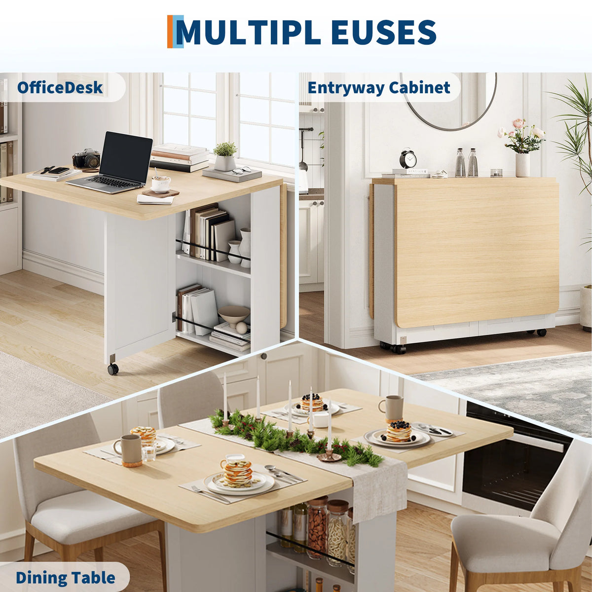 HiMISS Folding Dining Table With Storage Drawer And Shelves