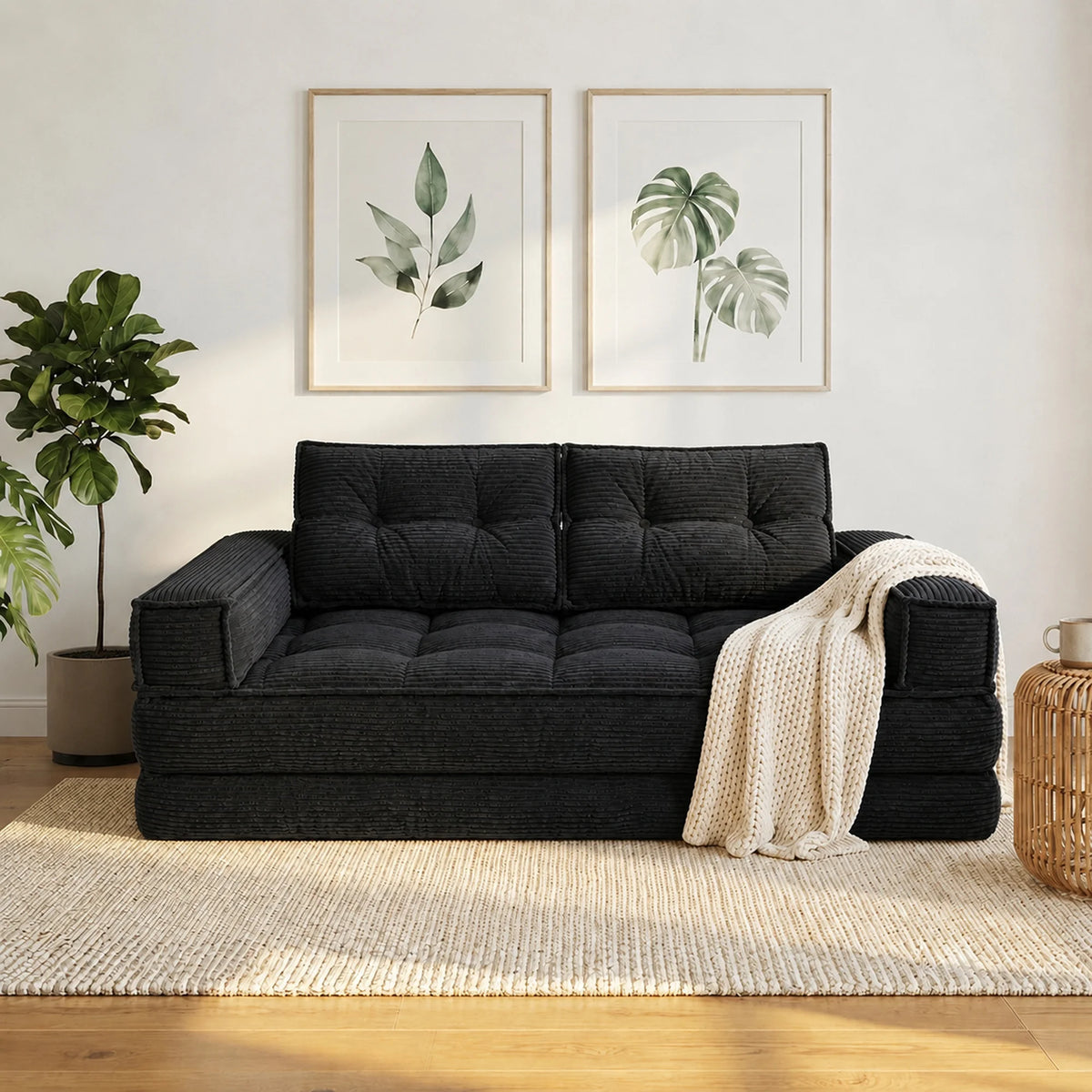Modular Corduroy Convertible Floor Sofa With Chaise