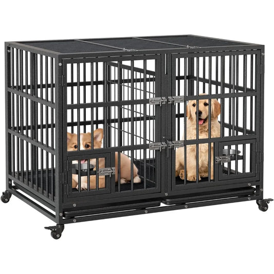 Garvee Metal Heavy Duty Dog Crate for Dogs Large Dog Cage with Removable Tray Easy Assemble Dog Kennel with Double-Latch Locks