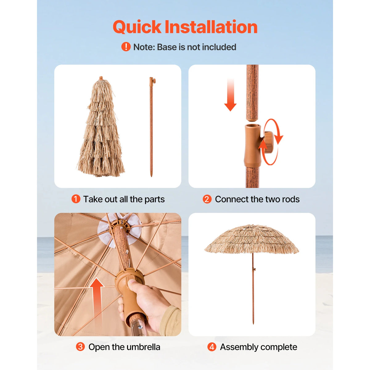 SucceBuy Tiki Umbrella Thatched Patio Umbrella with Durable PP Thatch and Metal Ribs Grass Pool Umbrellas for Beach Garden Patio