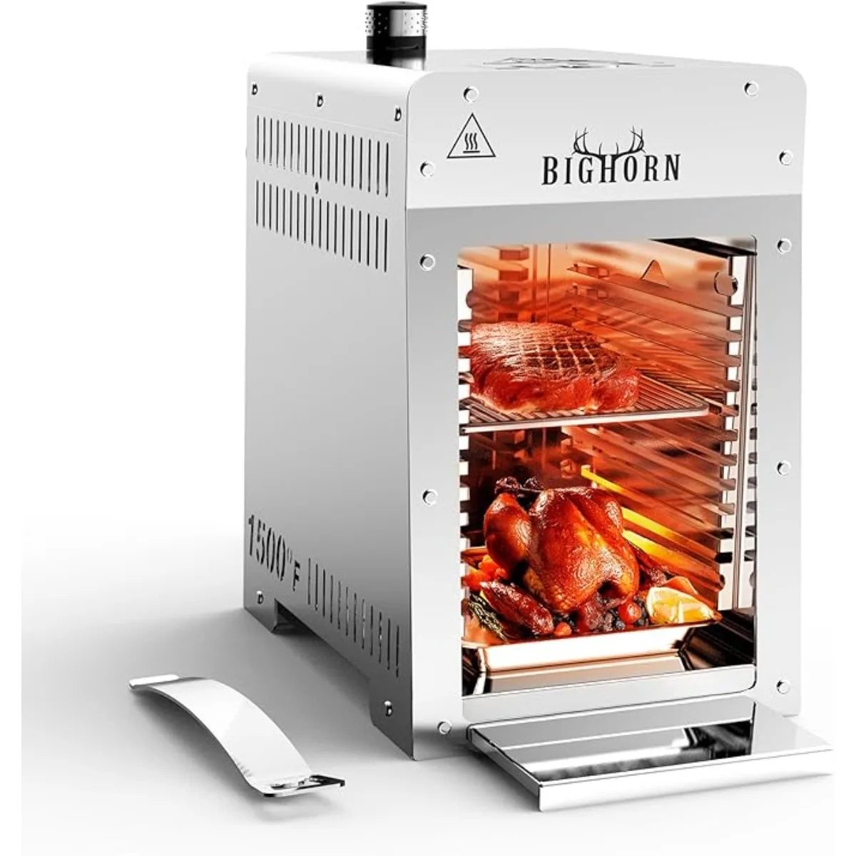1500°F Small Infrared Propane Grill Portable Steak Broiler Sear Station Outdoor Salamander BBQ with Pizza Stone Stainless Steel