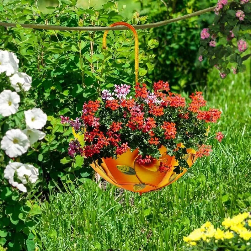 Farmhouse Wall Mounted Iron Flower Basket Hanging Planter With Drainage Holes