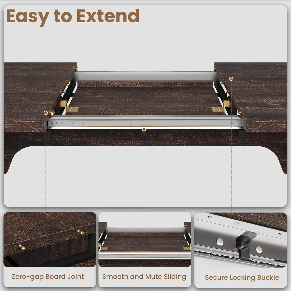 HiMISS Extendable Farmhouse Dining Table With Rounded Corners
