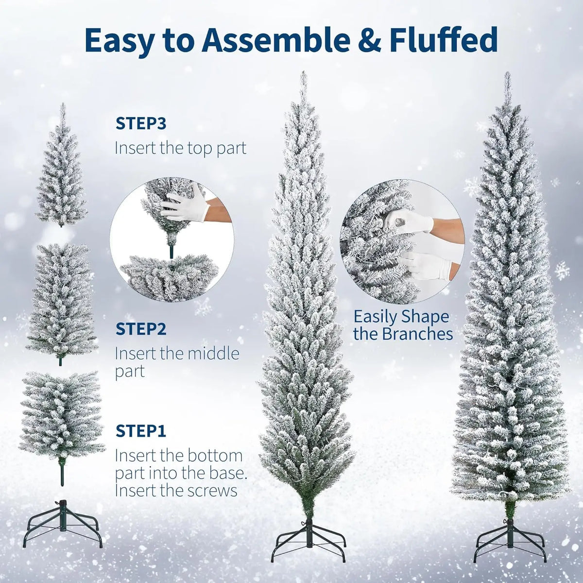 Studyset Artificial Pencil Christmas Tree With Realistic Snow Flocked Branches