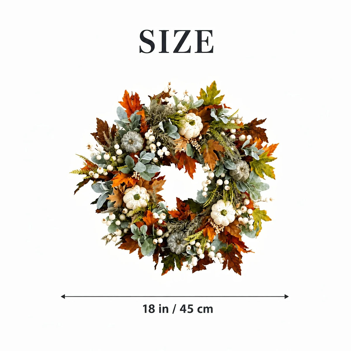 Artificial Peony And Pumpkin Farmhouse Wreath With Leaves And Berries