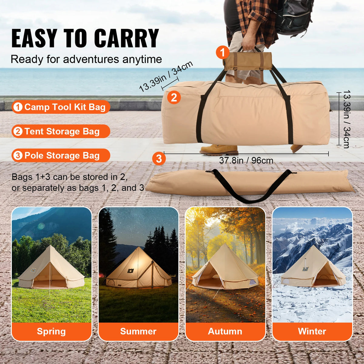 SucceBuy Canvas Bell Tent 4 Seasons 5m Yurt Tent Canvas Tent for Camping with Stove Breathable Tent Holds up to 8 People