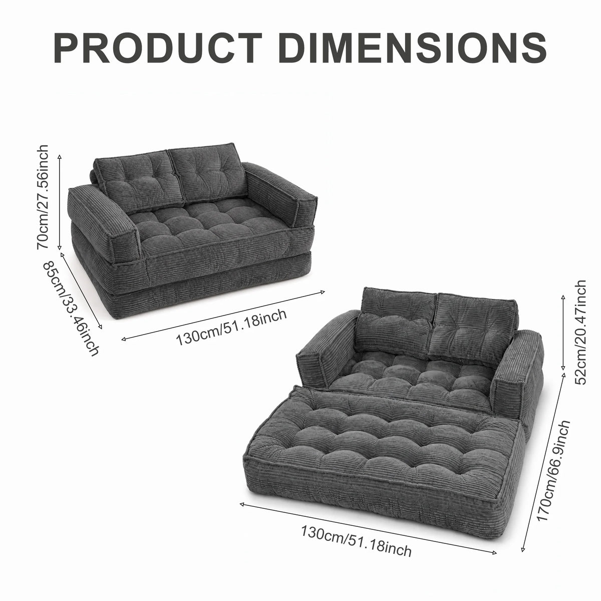 Modular Corduroy Convertible Floor Sofa With Chaise