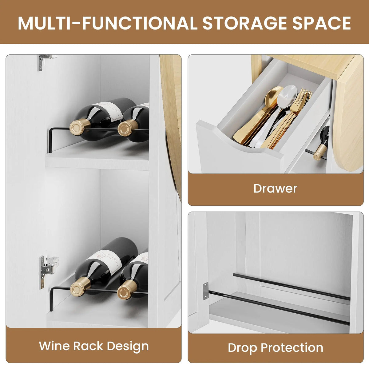 HiMISS Folding Dining Table With Wine Rack And Cup Holders