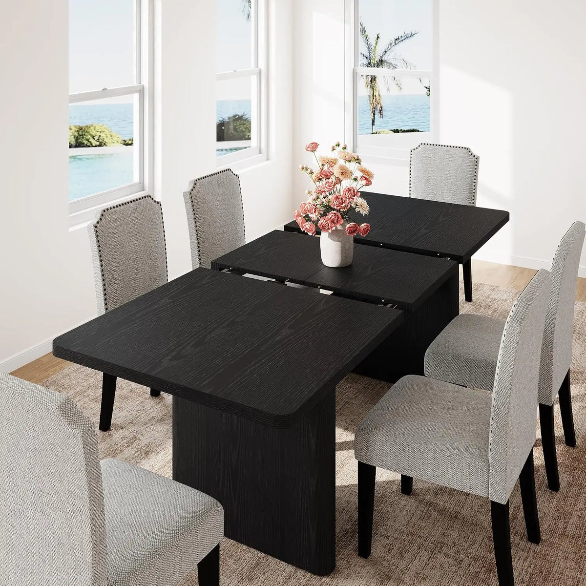 HiMISS Extendable Farmhouse Dining Table With Rounded Corners