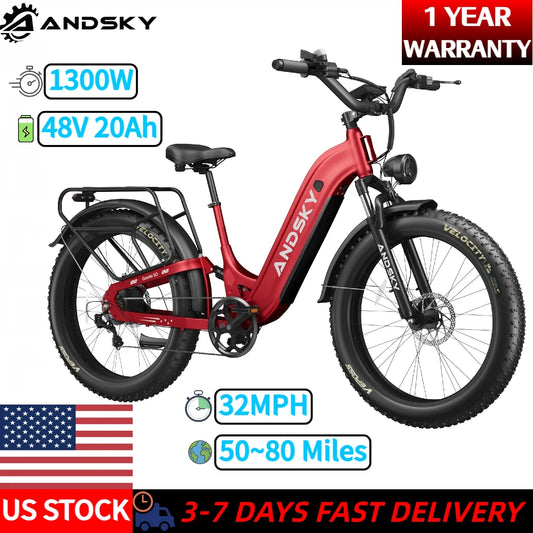 ANDSKY Gravita LS City Commuter Electric Bicycle 80Miles Long Range 48V 20AH Removable Battery 32MPH 1300W Motor 90Nm Powerful Torque Electric Bike for Adults E-bike with 6-Piece Kit