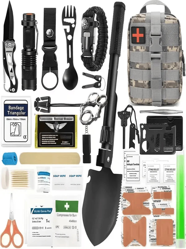 217-Piece Survival Kit with First Aid Kit And Survival Tools Molle Storage Bag for Outdoor Activities Adventure Travel Camping Hiking Home Office Ideal Gift for Men Dad Husband Son