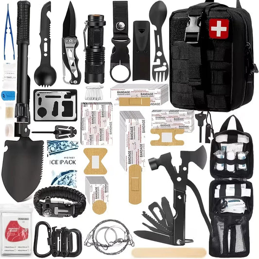 217-Piece Survival Kit with First Aid Kit And Survival Tools Molle Storage Bag for Outdoor Activities Adventure Travel Camping Hiking Home Office Ideal Gift for Men Dad Husband Son