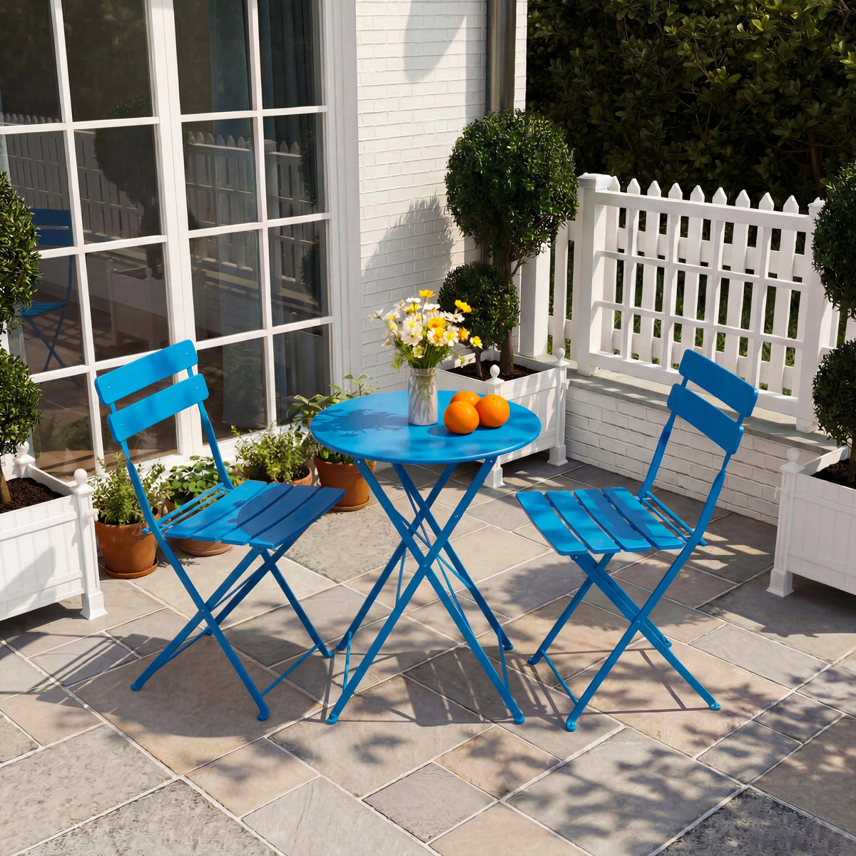 3‑Piece Folding Steel Bistro Set, Weather‑Resistant Patio Table & 2 Chairs, Outdoor Indoor Furniture for Balcony Garden Yard Poolside