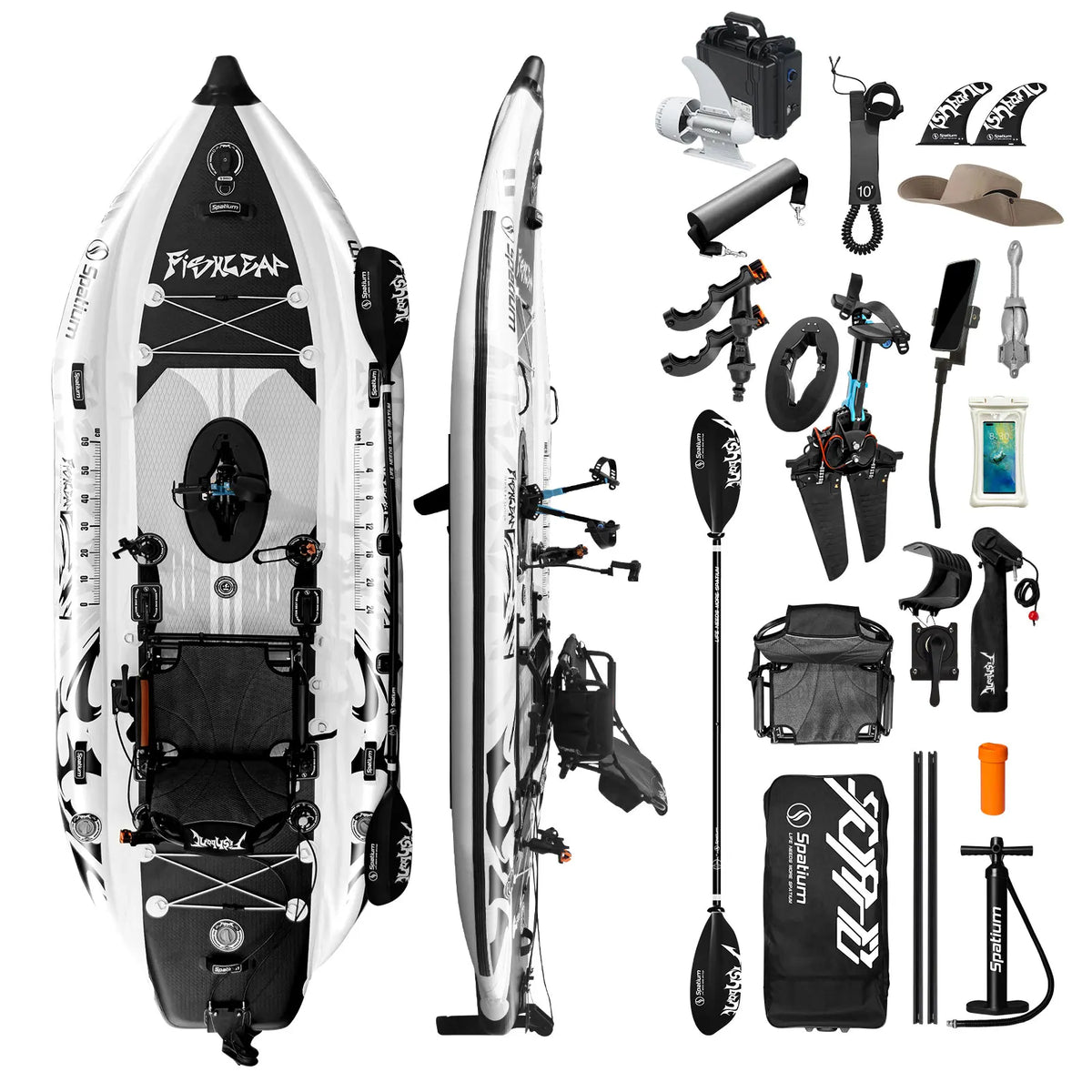 Spatium Inflatable Fishing Kayak With Pedal Drive And Motor