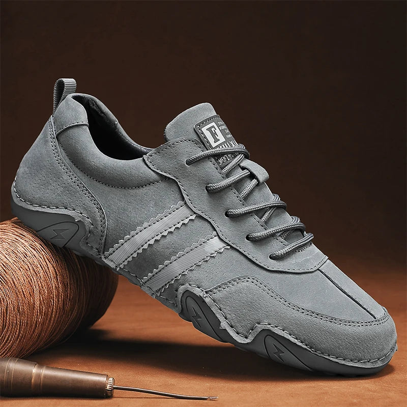 2027 New Shoes for Men Leather Casual Shoes Spring New Style Fashion Striped Lace-Up Loafers Leisure Flat Shoes Tenis Masculino