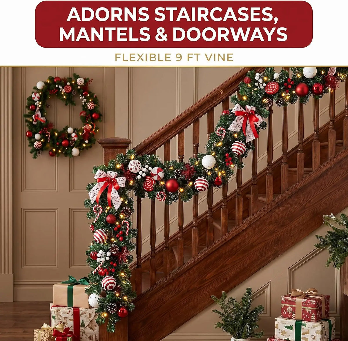 Artificial Christmas Garland With Pinecones And Berries For Holiday Decor