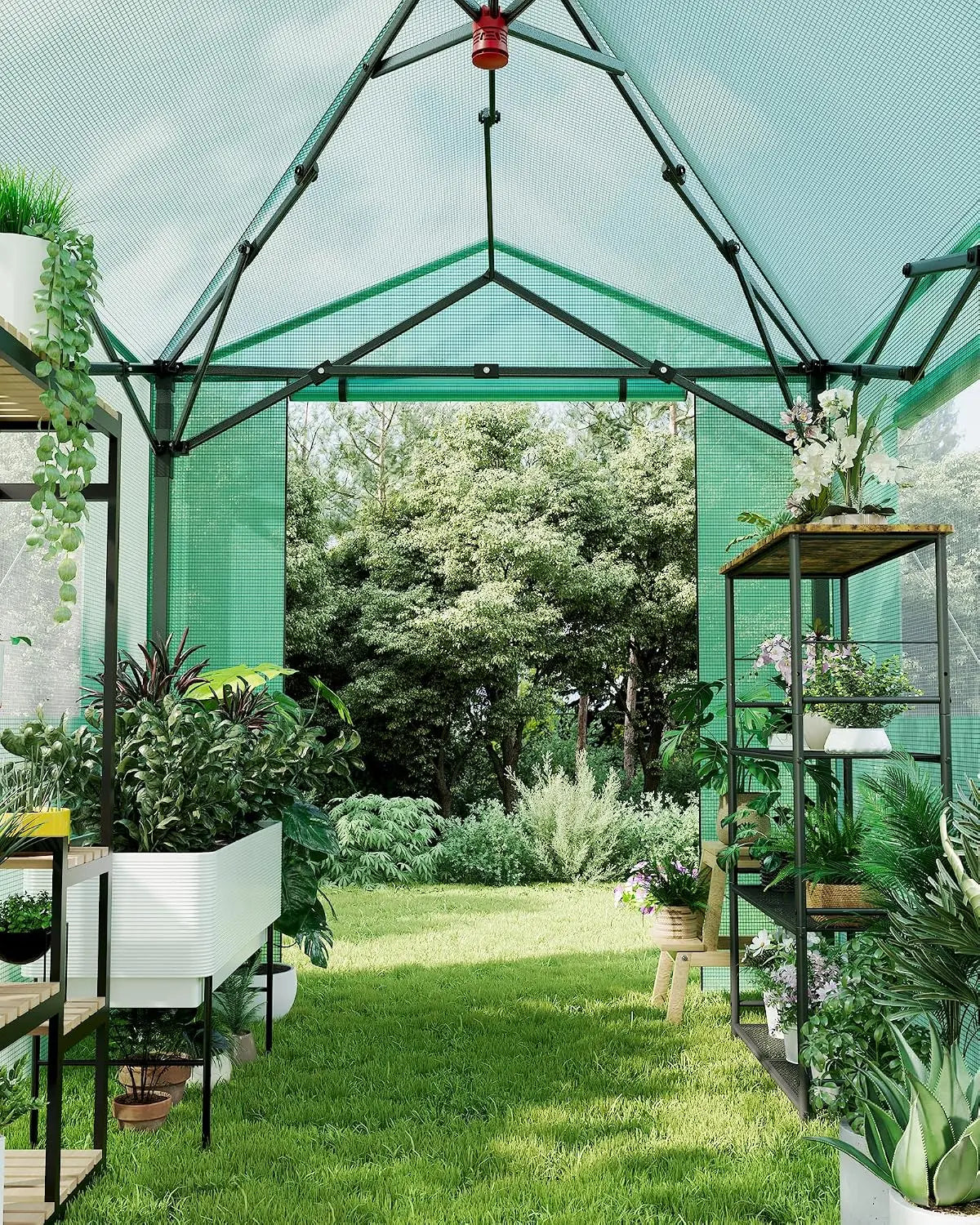 Tacleekii 6X8FT 8X12FT Walk-in Greenhouse Portable Plant Shelter with Heavy-Duty PE Cover Galvanized Steel Frame Zippered Roll-Up Doors & Mesh Windows for Outdoor and Indoor Gardening