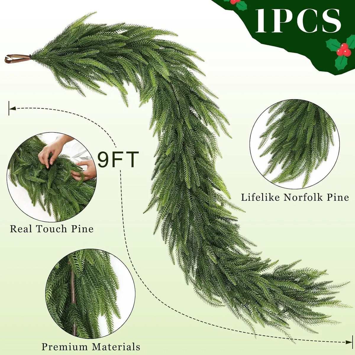 Artificial Norfolk Pine Garland for Christmas Fireplace Decor