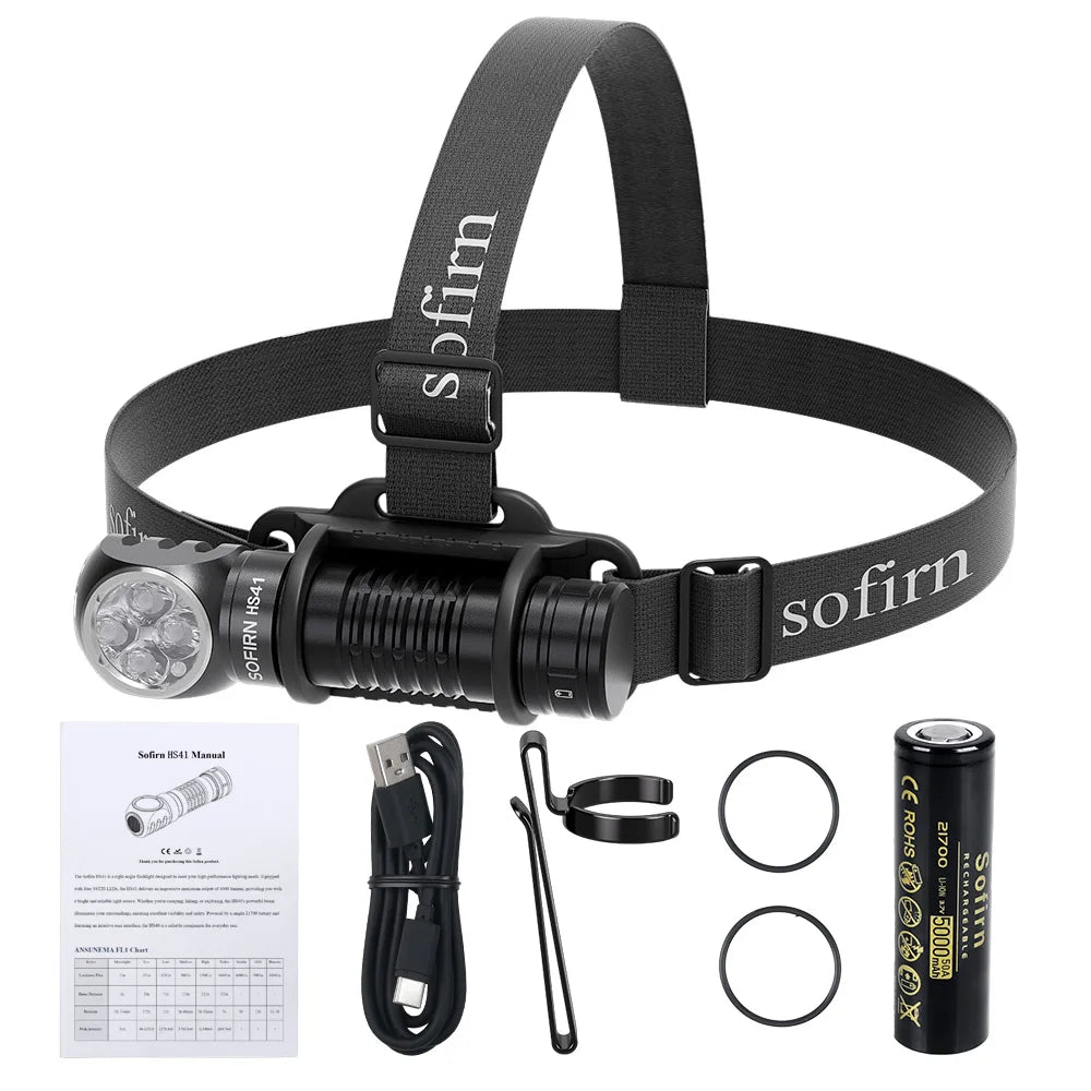 SOFIRN HS41 Headlamp 4000lm 21700 USB C Rechargeable with SST20 LED Torch Indicator with Magnetic Tail Flashlight