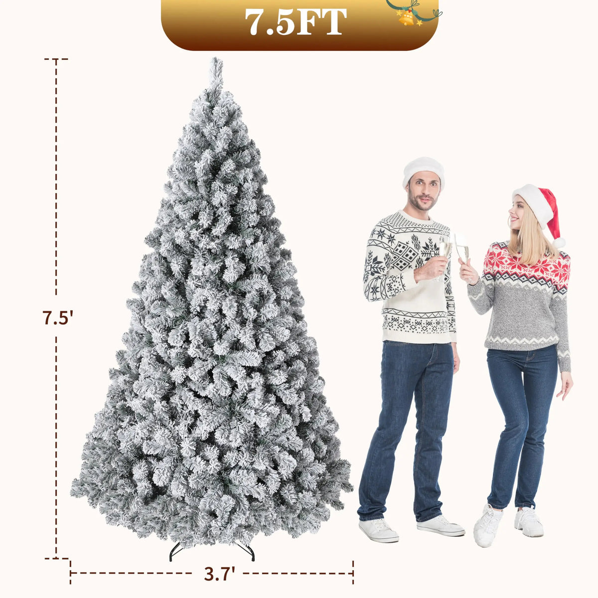 Flocked Prelit Artificial Christmas Tree With LED Lights And Stand