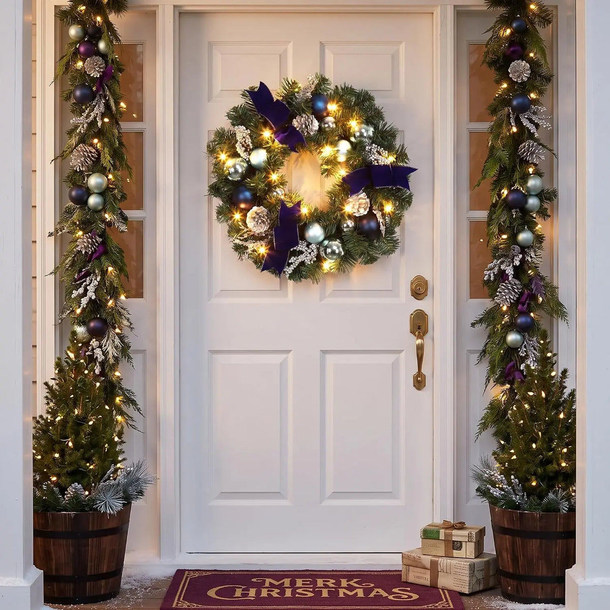 Artificial Christmas Wreath With LED Lights For Holiday Home Decor