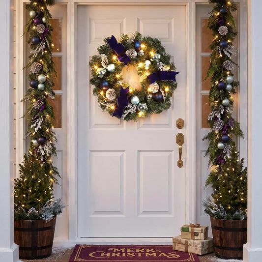 Artificial Christmas Wreath With LED Lights For Holiday Home Decor