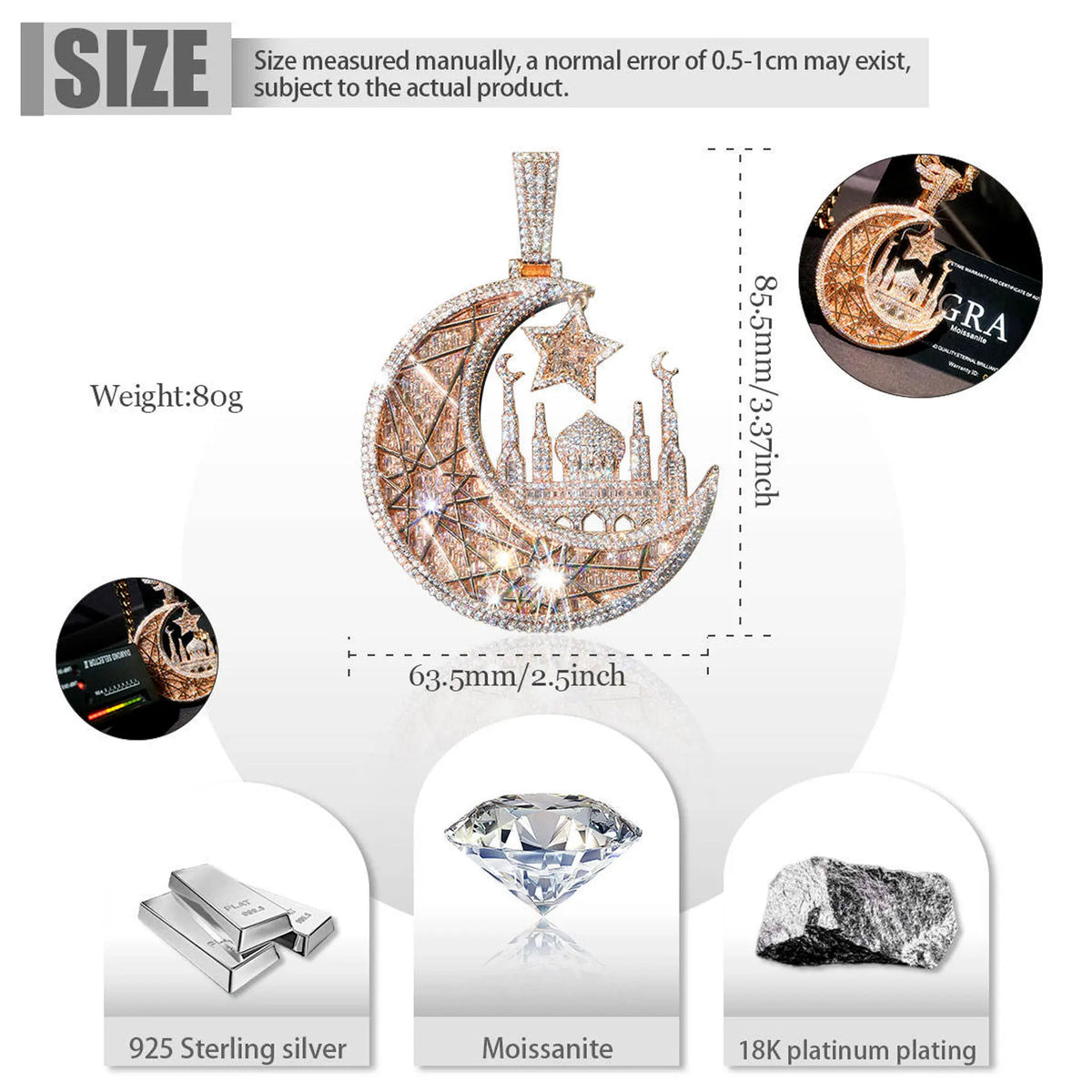LYEE CYEE Sterling Silver Moissanite Star Moon Pendant Necklace